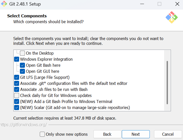 Git Setup Select Components