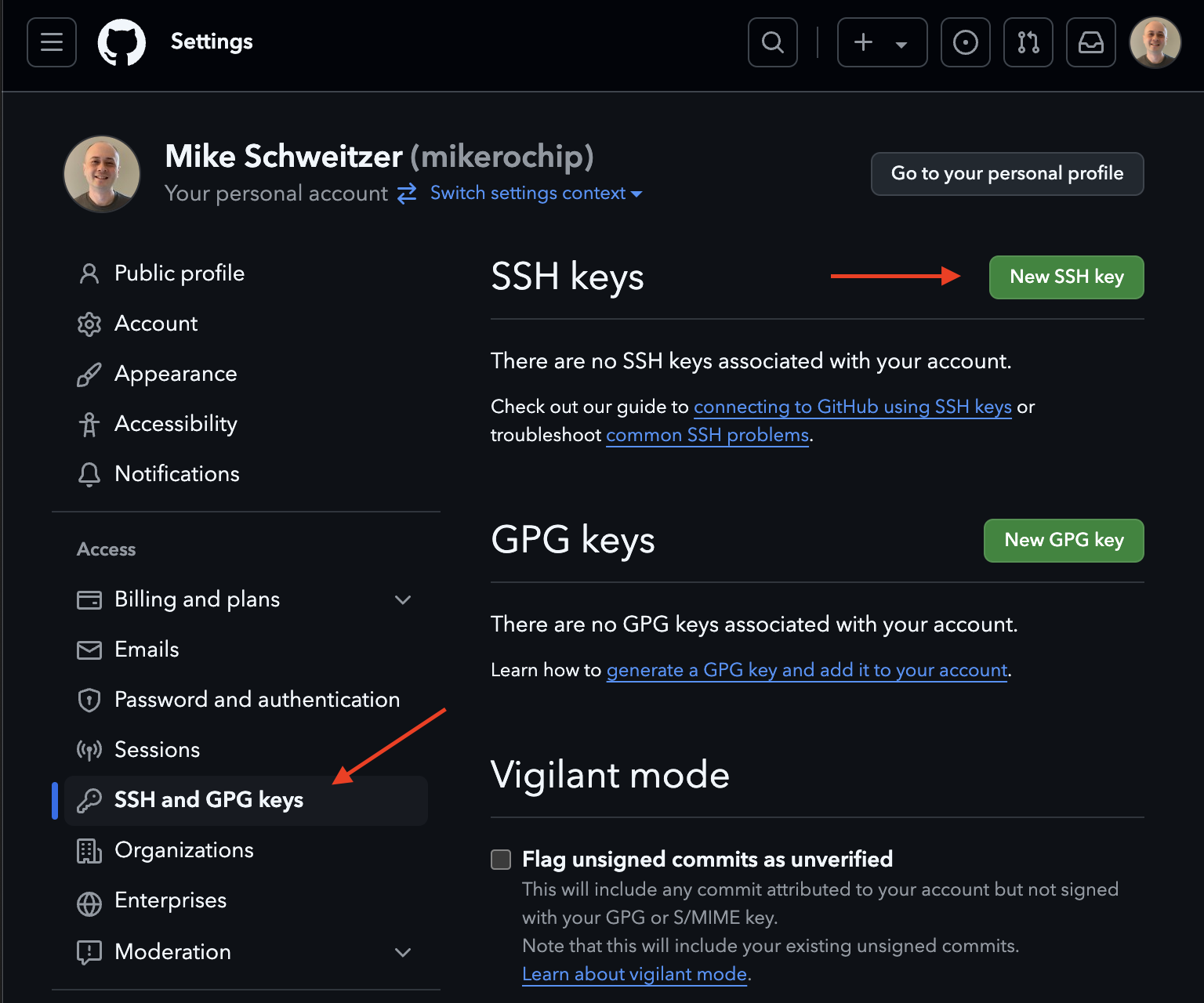 New SSH Key Button